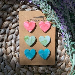 3-Piece Set | Pink, Green, and Blue Hearts
